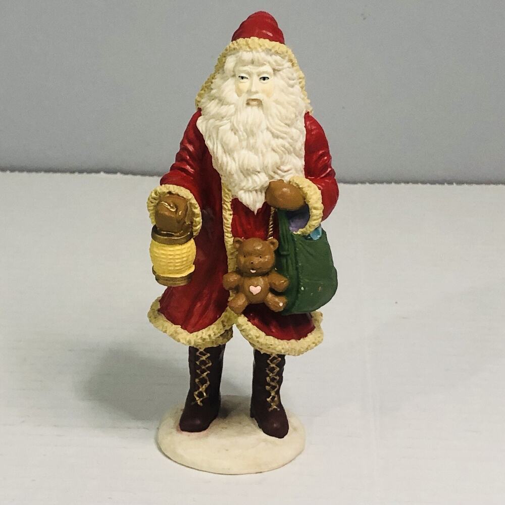 santa St. Nick with teddy bear and lantern resin figure 6"‎